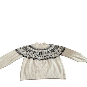 Women's George White and Black Sweater with Nordic Pattern Size Large